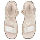 Girls Gold Metallic Floral Sandals, 1, hi-res