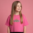 Girls Pink Teddy Bear Logo T-Shirt, 3, hi-res