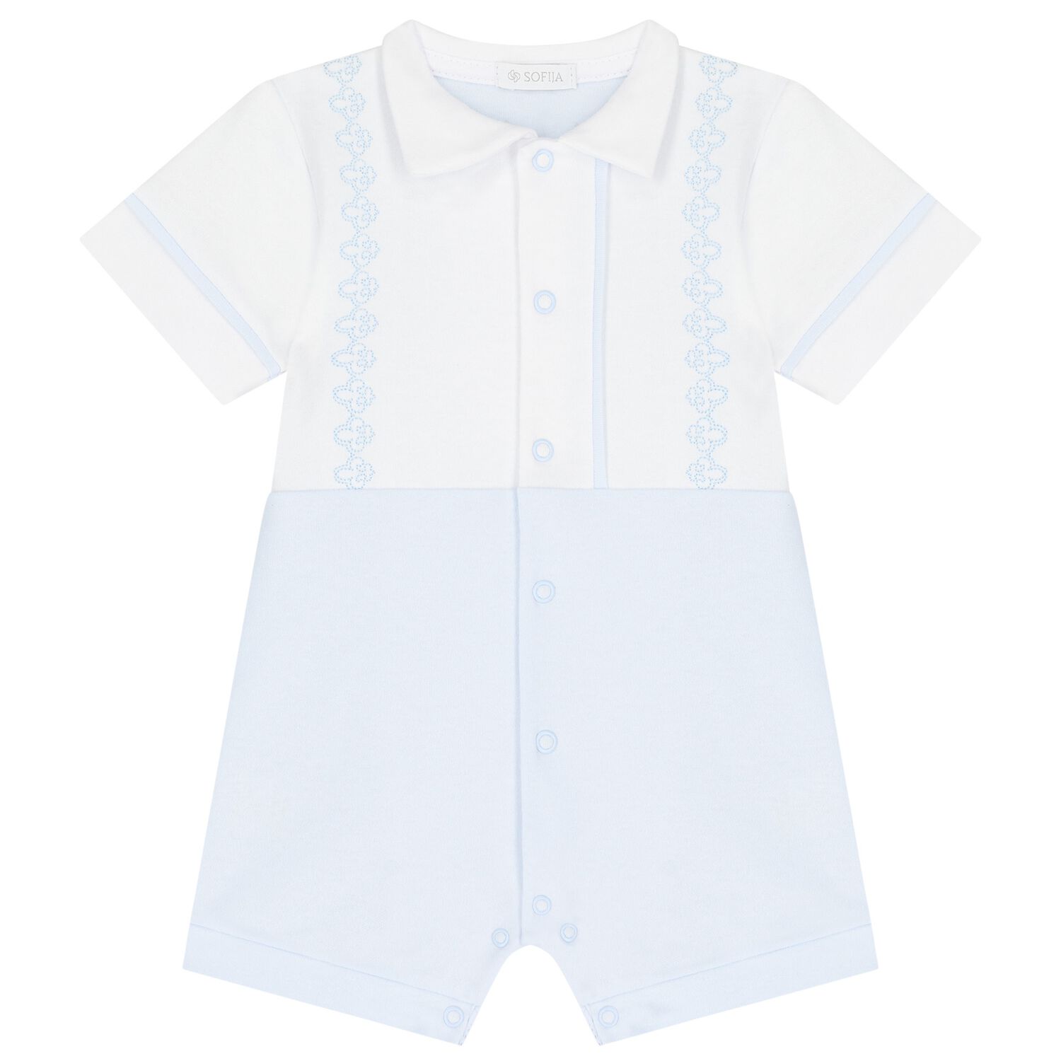 Baby Boys White & Blue Romper, 1, hi-res