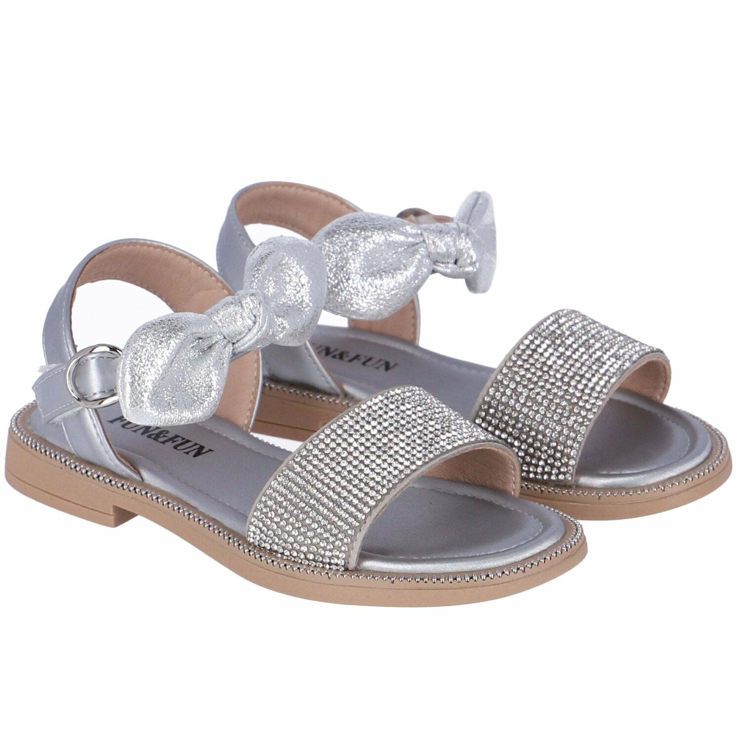 Girls Silver Embellished Sandals, 1, hi-res