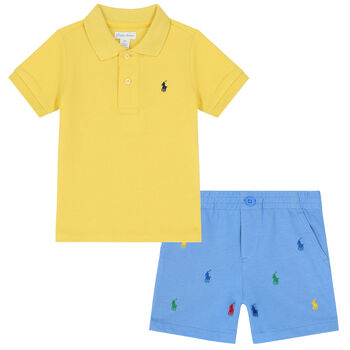 Younger Boys Yellow & Blue Logo Shorts Set