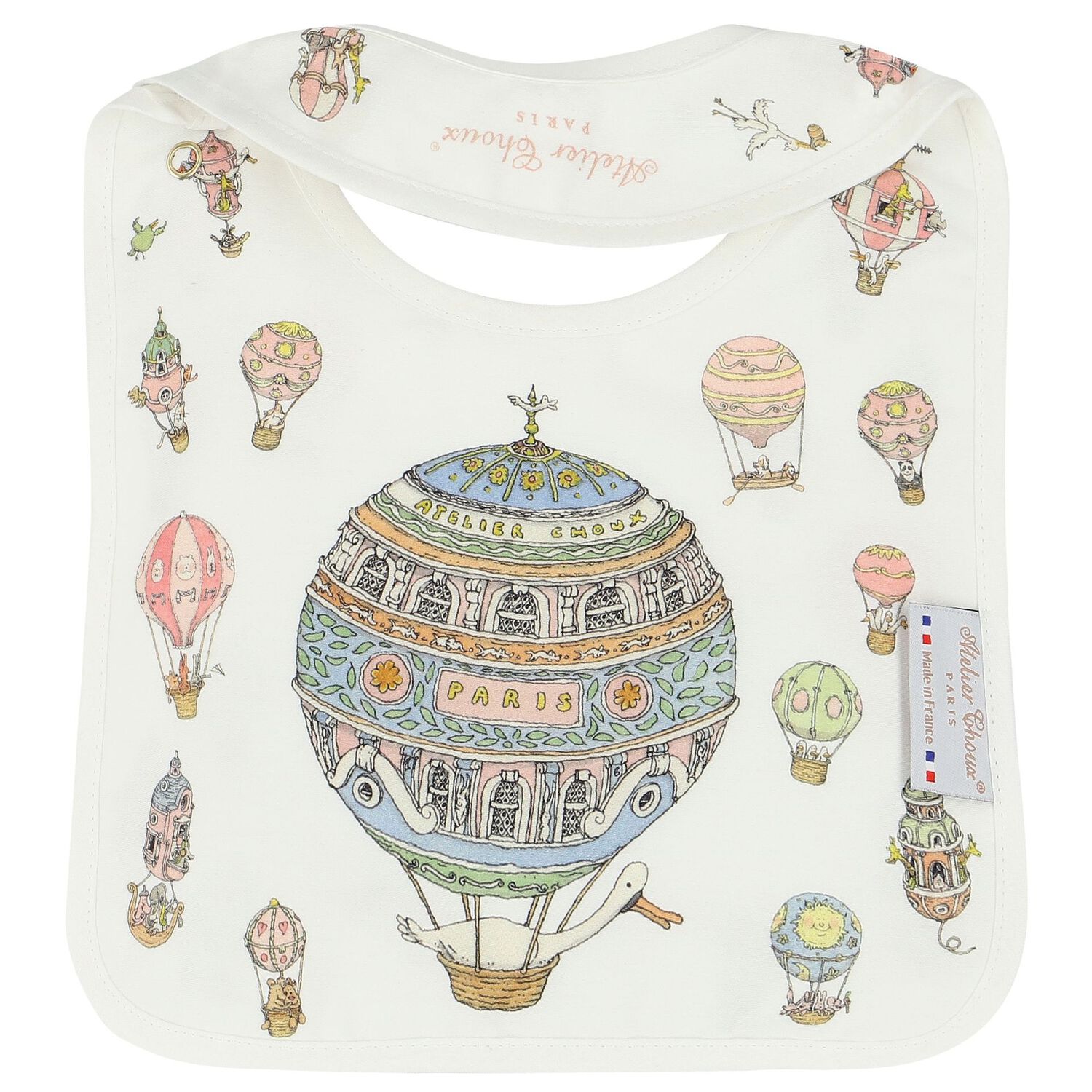 طقم هدية قماط ومريلة بطبعة البالون باللون الأبيض, 1, hi-res