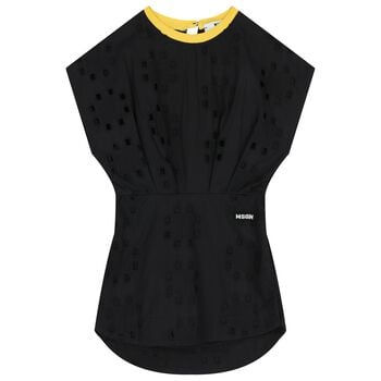 Girls Black Logo Broderie Anglaise Dress