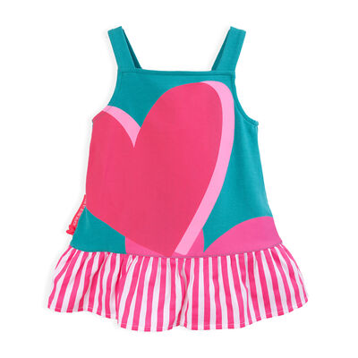 Girls Green & Pink Heart Printed Dress