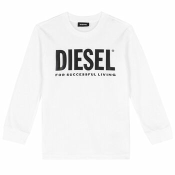 Boys White Logo Long Sleeve Top