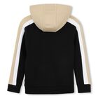 Boys Black Logo Hooded Zip Up Top, 1, hi-res