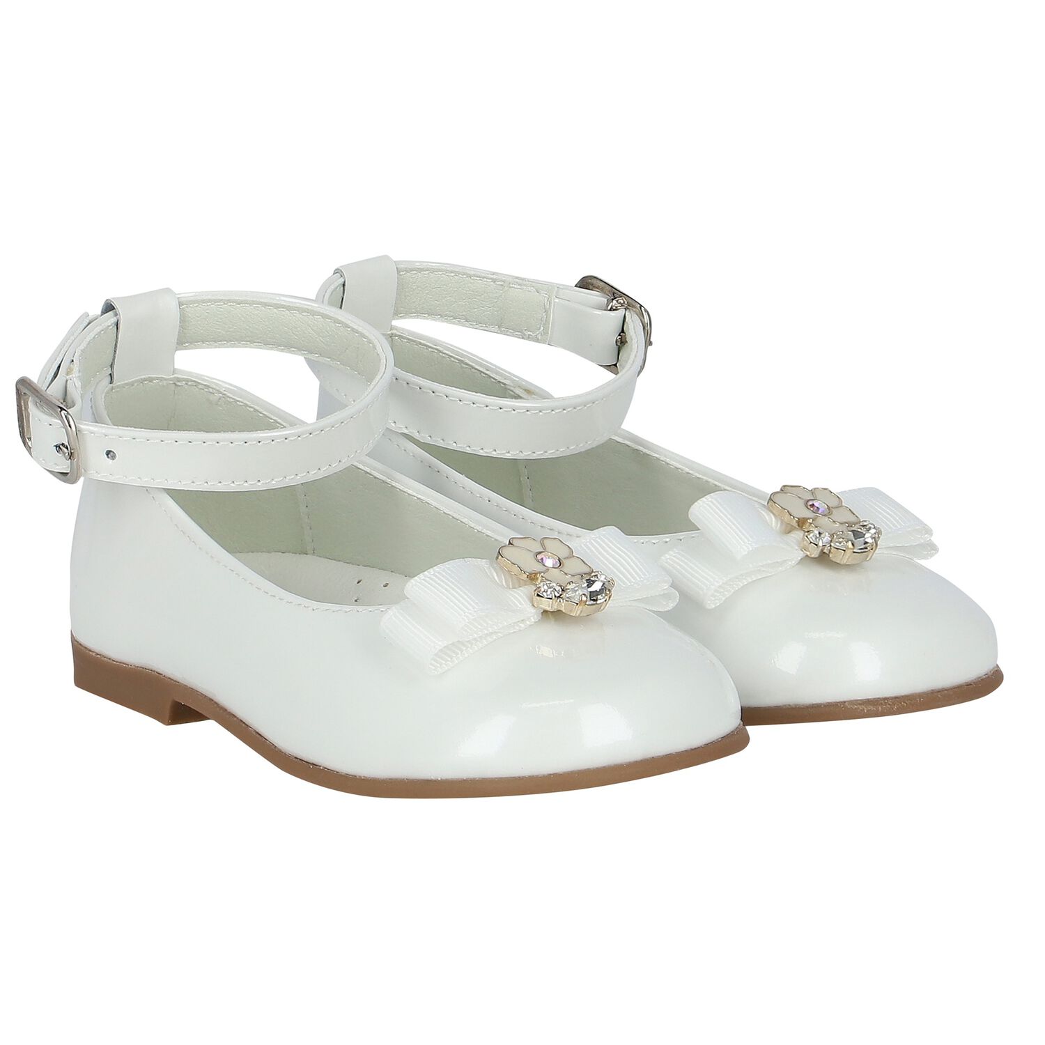 Younger Girls White Ballerina Bow Shoes, 1, hi-res