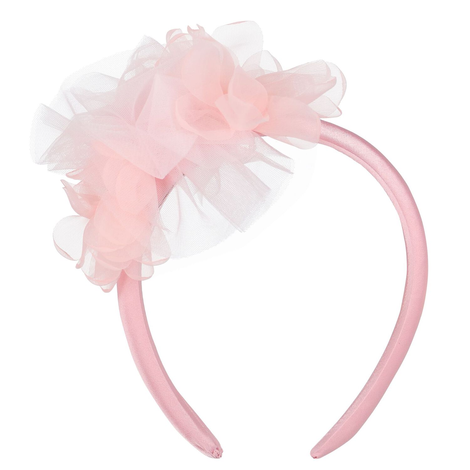 Girls Pink Satin & Tulle Headband, 1, hi-res