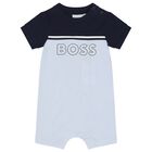 Baby Boys Navy Blue & Blue Logo Romper, 2, hi-res