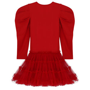 Girls Red Embellished Candy Tulle Dress