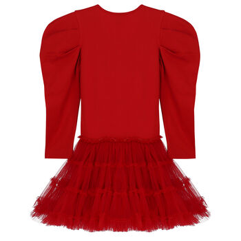 Girls Red Embellished Candy Tulle Dress