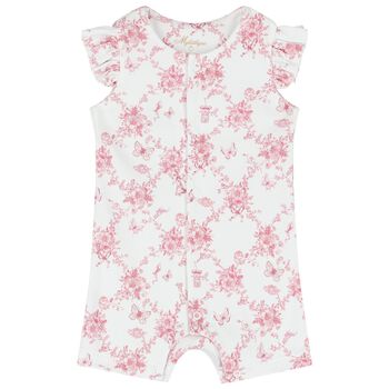 Baby Girls White & Pink Floral & Butterflies Romper