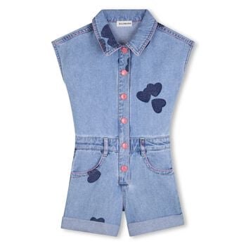 Girls Blue Heart Denim Playsuit