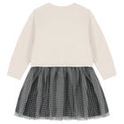 فستان بأكمام طويلة باللون العاجي والأسود, 1, hi-res