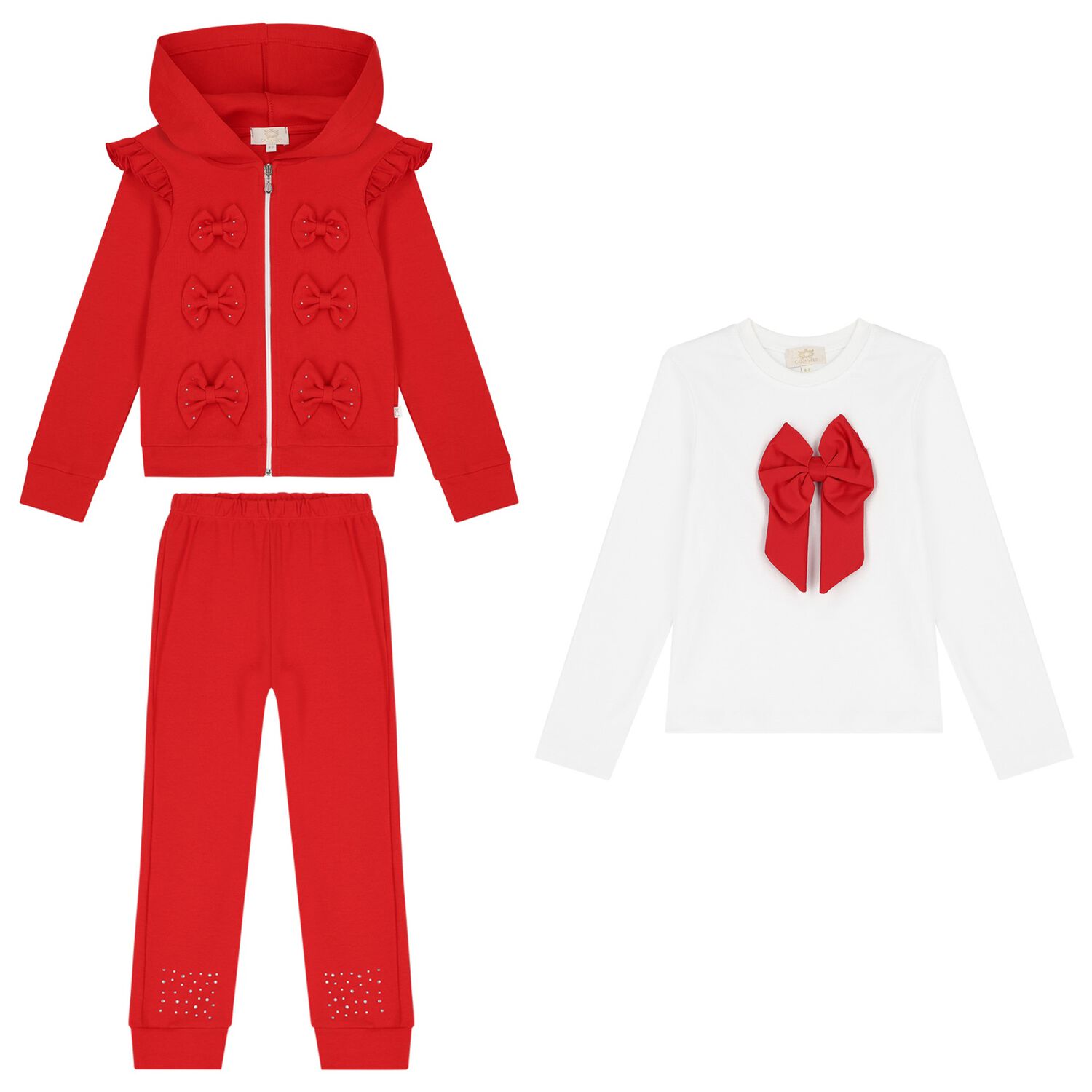Girls White & Red Ruffled Tracksuit Set, 1, hi-res image number null