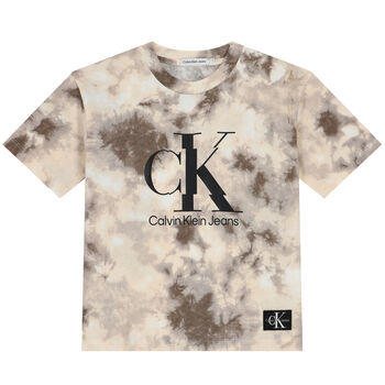 Boys Beige Tie-Dye Logo T-Shirt