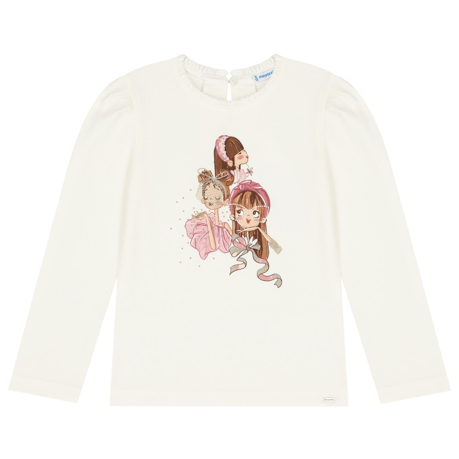 Girls Ivory Long Sleeve Top, 2, hi-res
