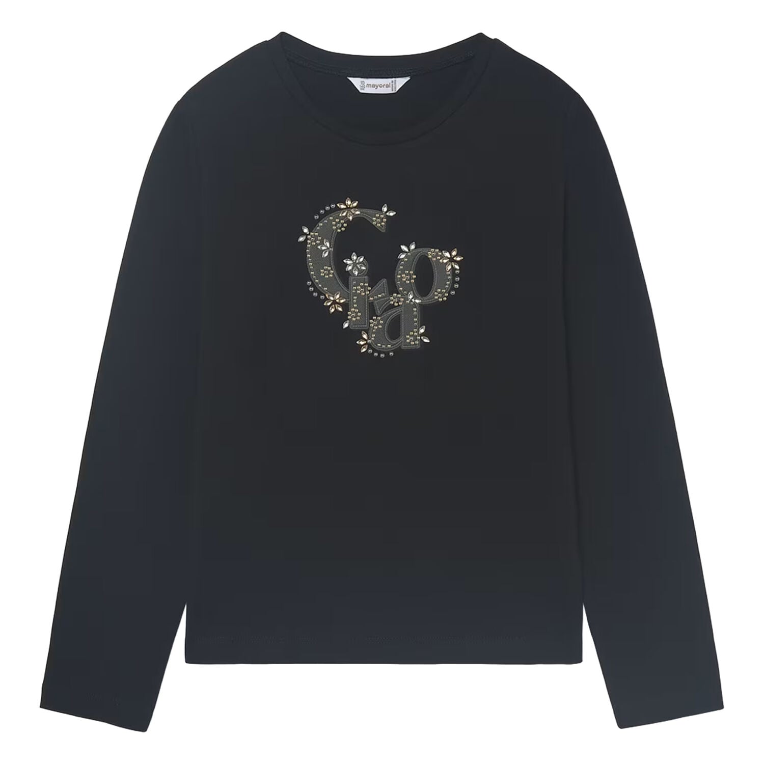 Girls Beige Embellished Long Sleeve Top, 1, hi-res
