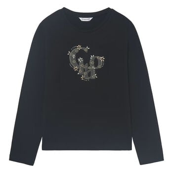 Girls Black Embellished Long Sleeve Top
