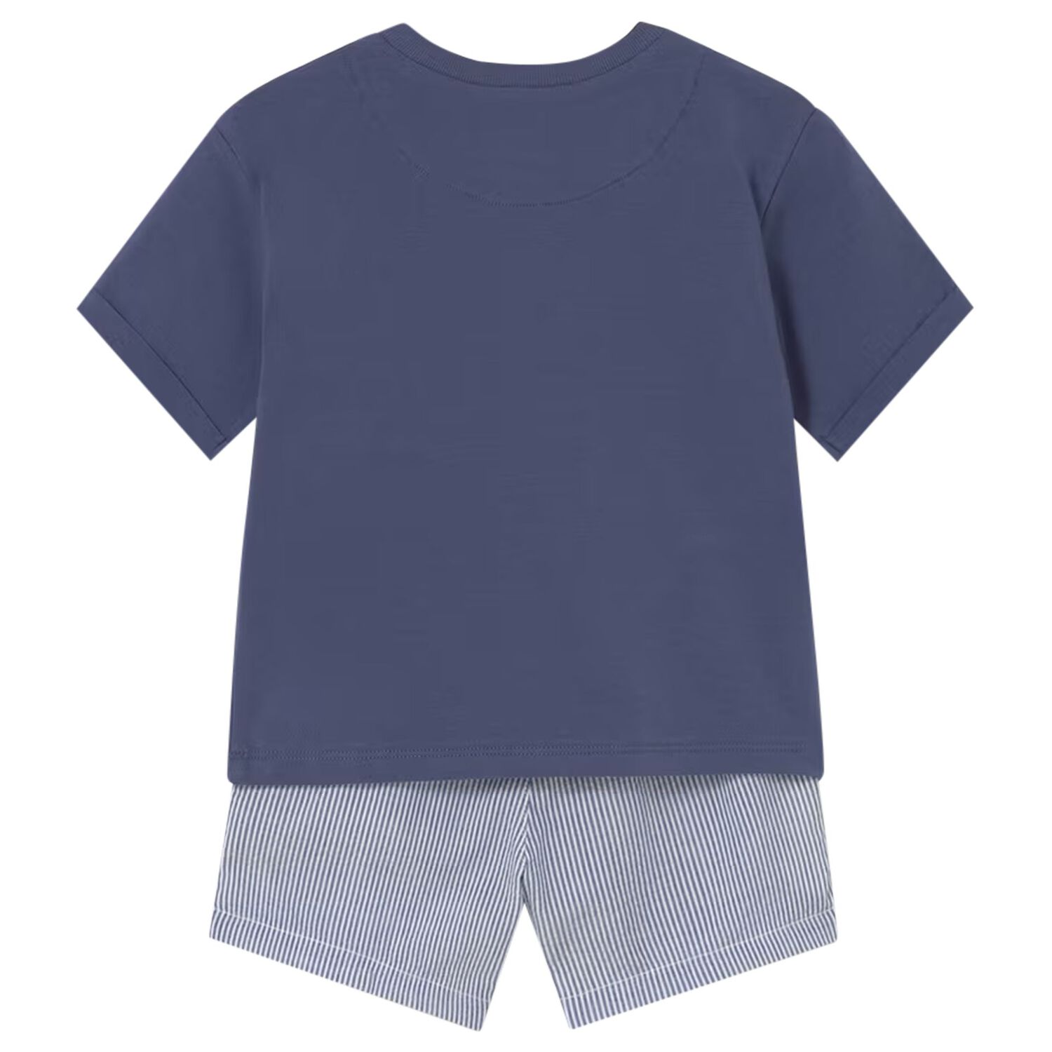Younger Boys Navy Blue & White Striped Shorts Set, 1, hi-res