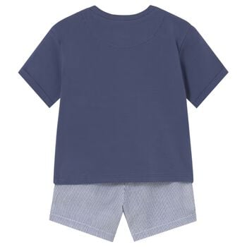 Younger Boys Navy Blue & White Striped Shorts Set