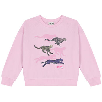 Girls Pink Cheetah Logo Sweatshirt