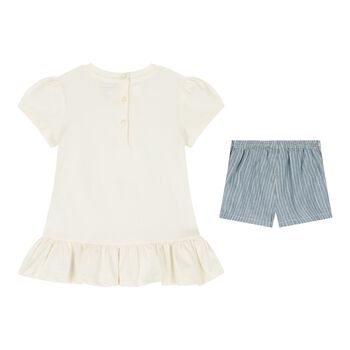 Baby Girls Ivory & Blue Teddy Bear Shorts Set