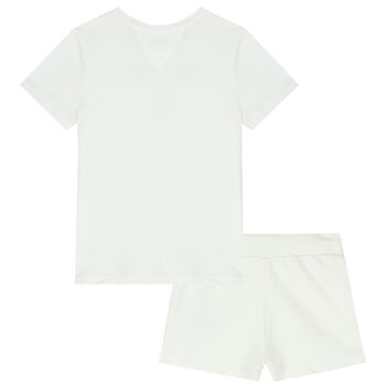 Girls White Logo Short Set