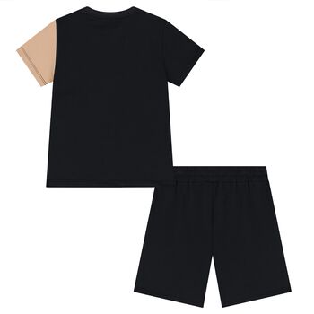 Boys Black & Beige Geo Map Shorts Set