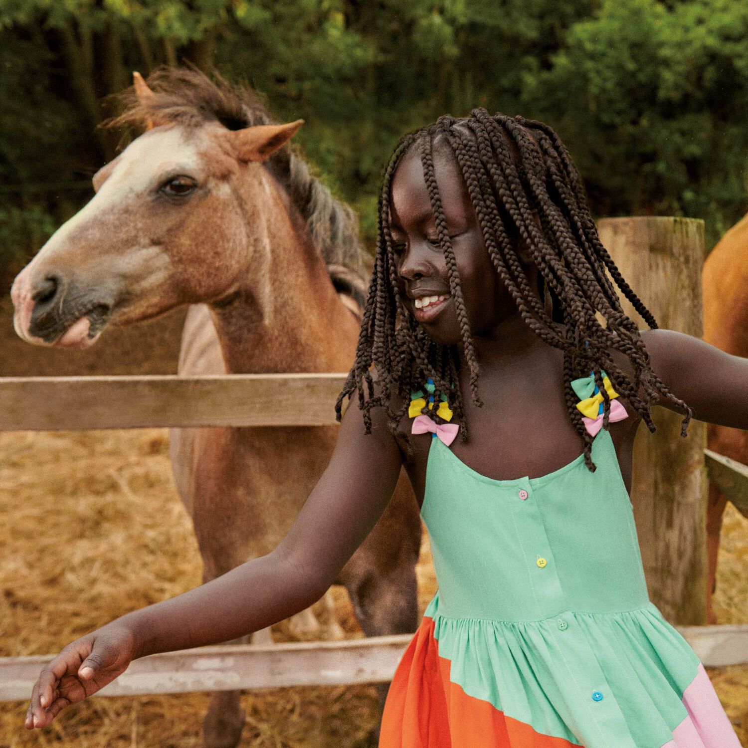 Girls Multi-Coloured Bow Dress, 1, hi-res image number null