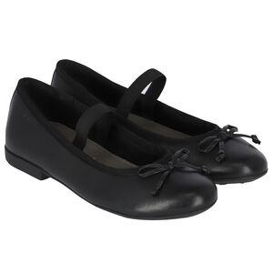 حذاء باليرينا جلد باللون الأسود للبنات