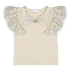 Girls Beige Sequin Lace Bow Coleen Top, 1, hi-res