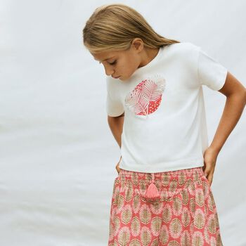 Girls White Leaves T-Shirt