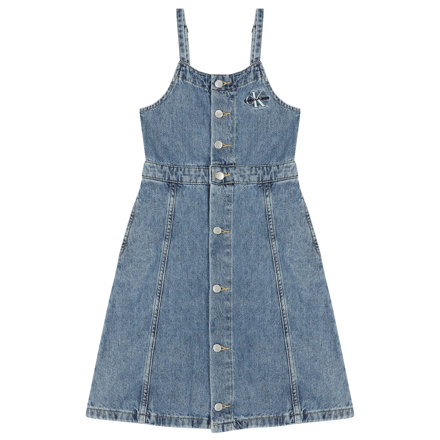 Girls Blue Logo Denim Dress, 1, hi-res