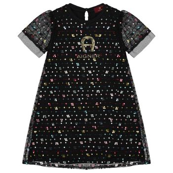 Girls Black Sequin Tulle Dress