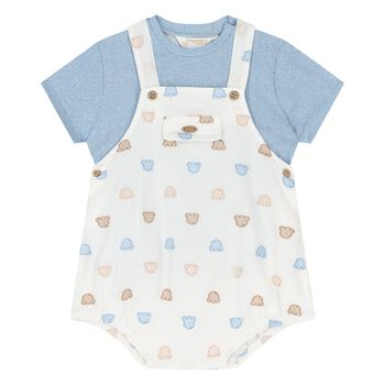 Mayoral Baby Boys Blue & Ivory Dungaree set, 1 Baby Boys Blue & Ivory Dungaree set