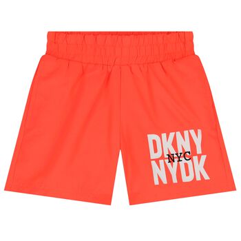 Boys Neon Orange Logo Shorts