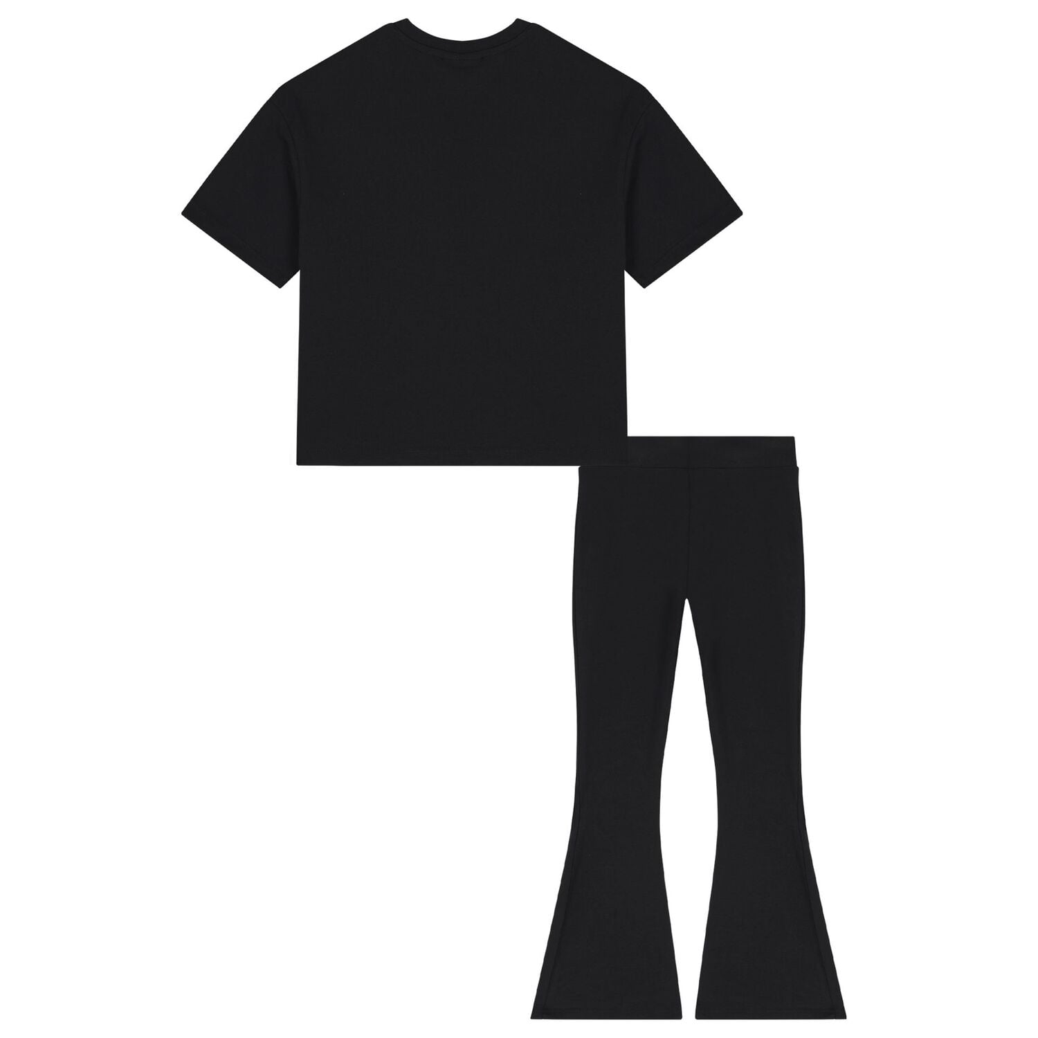Girls Black Crystal Embellished Diamant&eacute; Logo & Flared Leggings Set, 1, hi-res