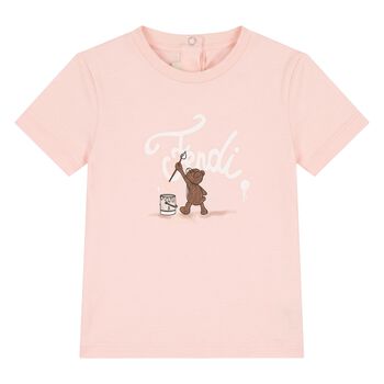 Younger Girls Pink Teddy Bear Logo T-Shirt