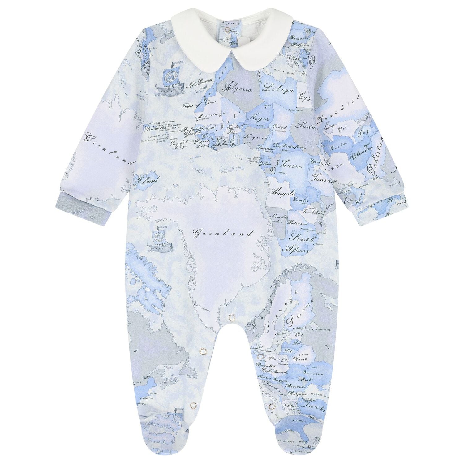 Baby Boys Ivory & Blue Geo Map Babygrow Gift Set, 1, hi-res