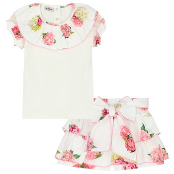 Girls White & Pink Floral Skort Set