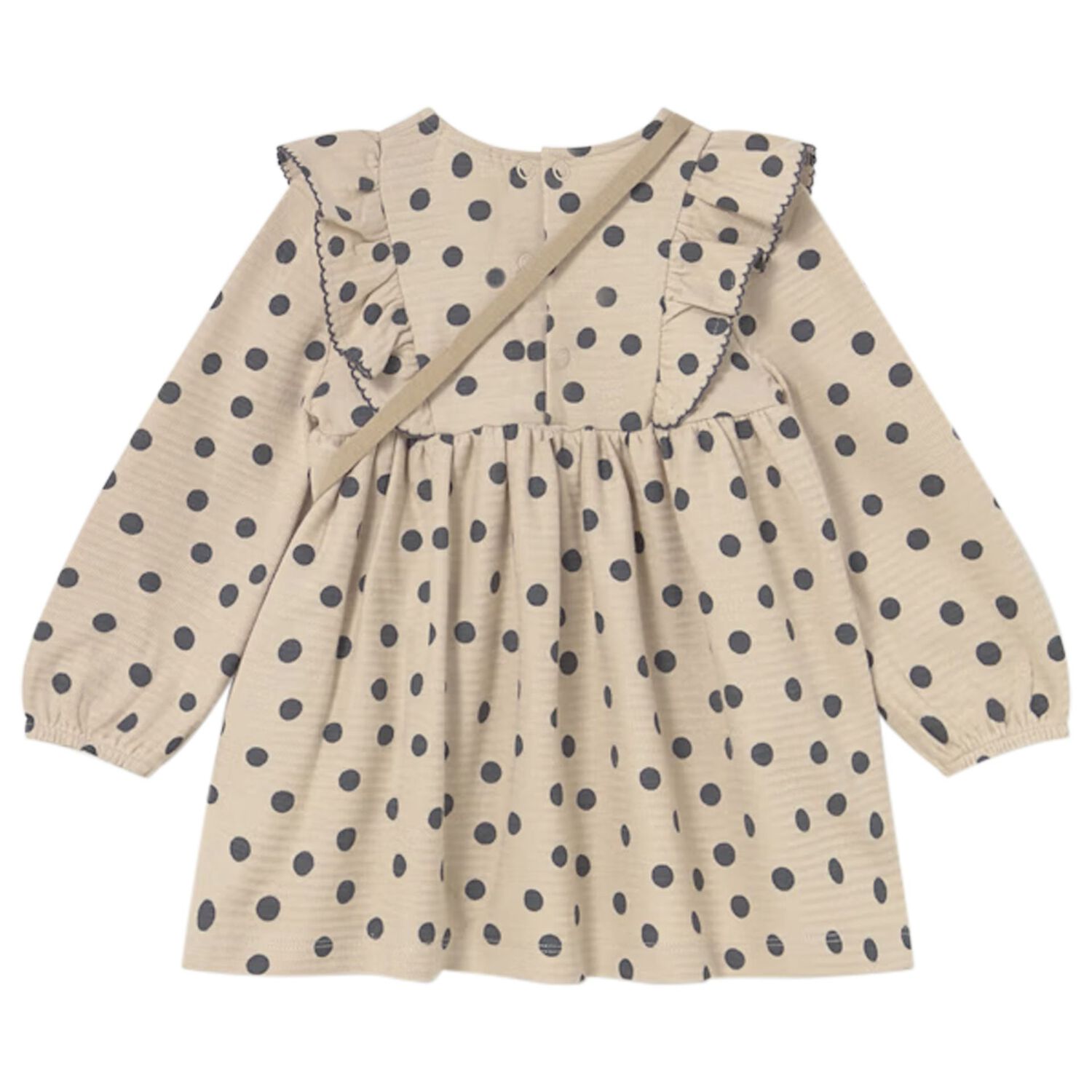 Younger Girls Beige Polka Dots Dress Set, 2, hi-res