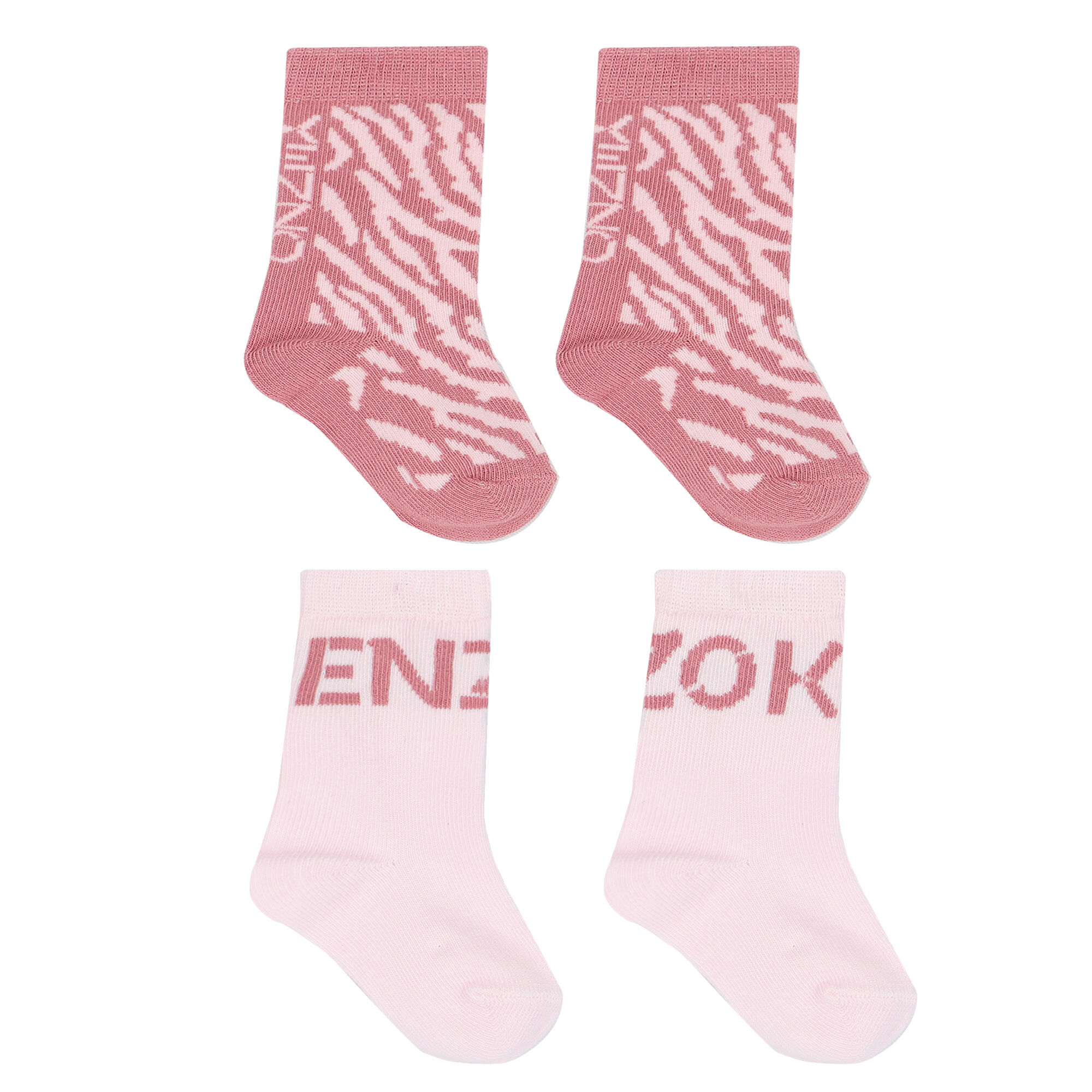 KENZO KIDS Baby Girls Pink Logo Socks 2 Pack Junior Couture USA