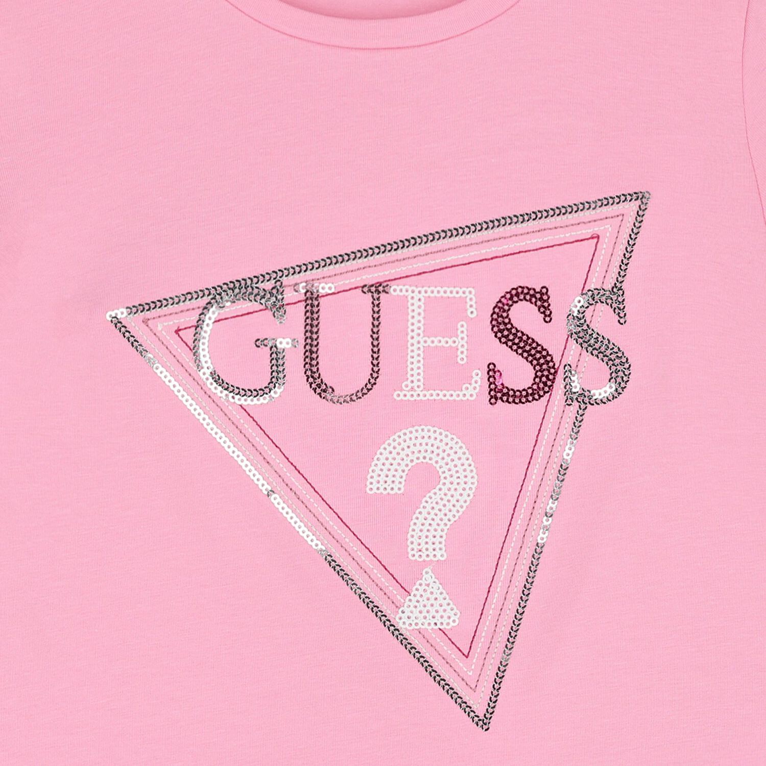 Girls Pink Embellished Logo T-Shirt, 3, hi-res