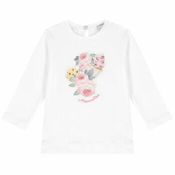 Younger Girls White Floral Long Sleeve Top