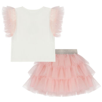Girls Ivory Top & Pink Tulle Skirt Set