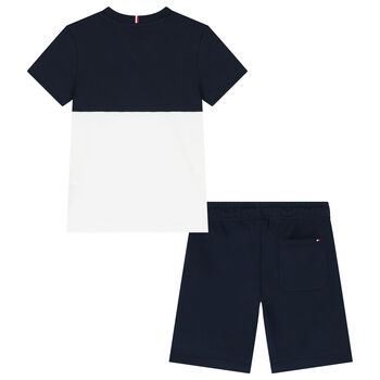 Boys Navy Blue & White Shorts Set