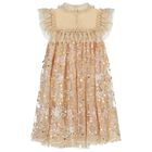 Girls Gold Embellished Tulle Dress, 1, hi-res