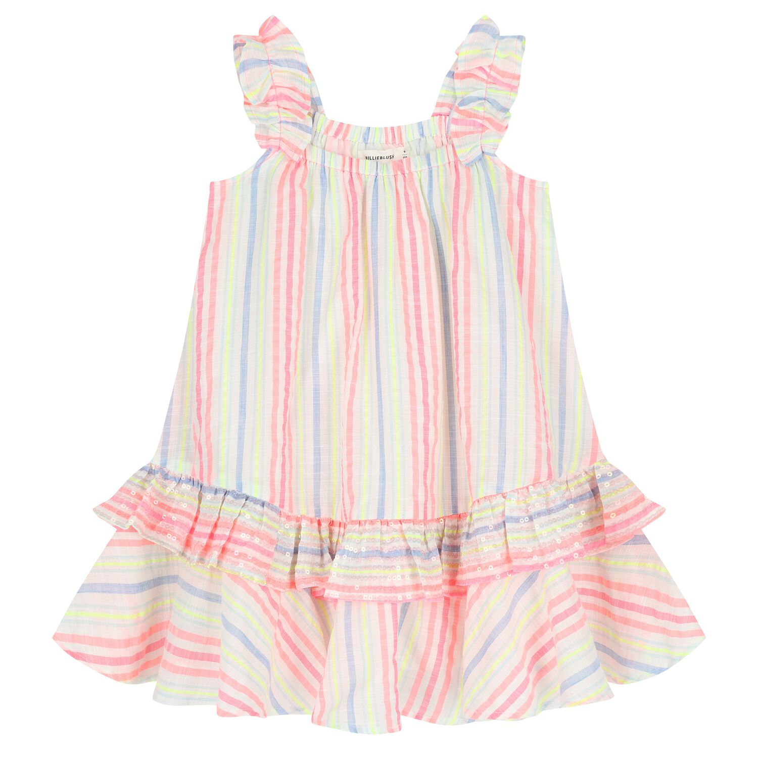 Girls Multi-Coloured Stripes Embellished Dress, 1, hi-res