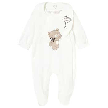 طقم ملابس نوم للبنات الصغيرات بلون عاجي مزين بدب تيدي